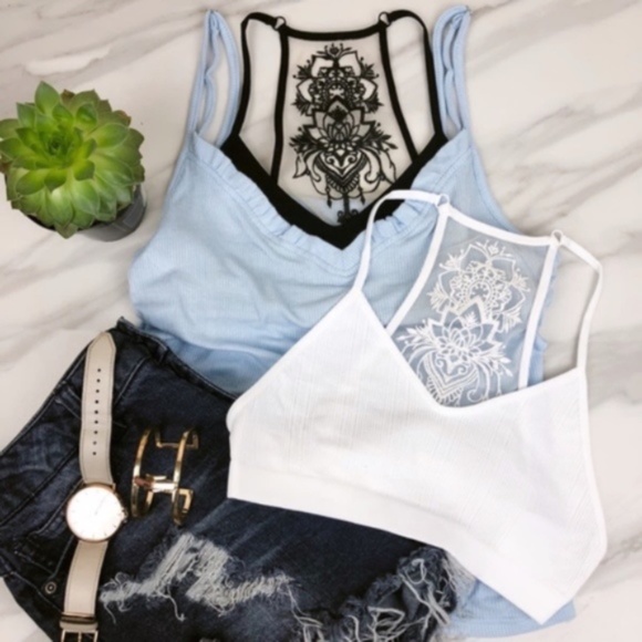 PLUS Boho Racerback Mesh Bralette White Floral Seamless - Picture 8 of 8